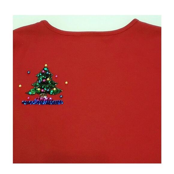 Vintage 1990s Quacker Factory Red Sequin Beaded Christmas Top 1X Holidays - Picture 6 of 12